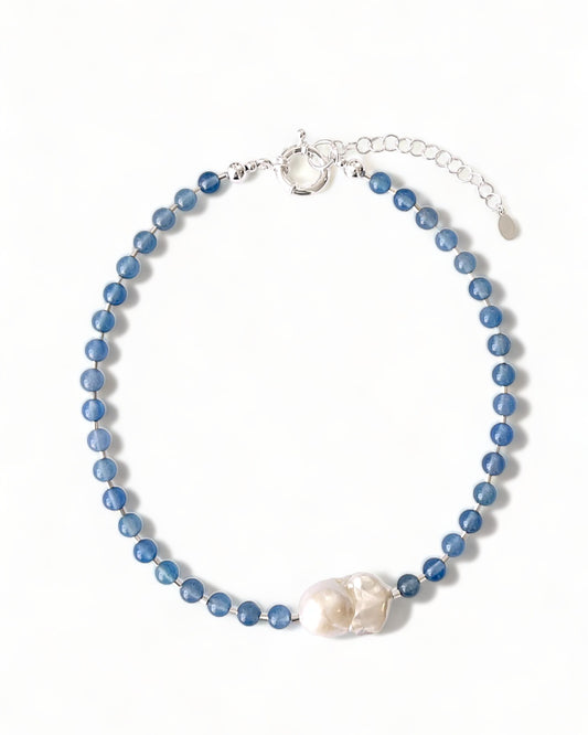 "Mila" Necklace with Blue Chalcedony and Fireball Pearl